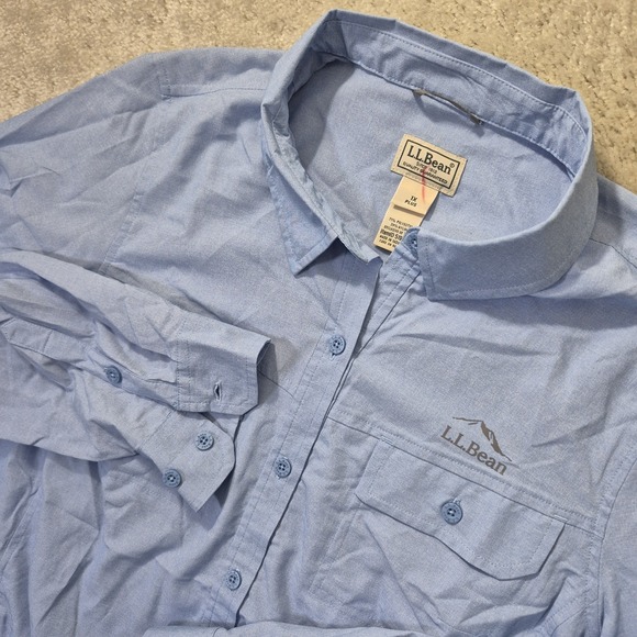 L.L. Bean Tops - LL Bean No Fly Zone Shirt Womens 1X Blue Button Up Roll Tab Fish Hiking Outdoor